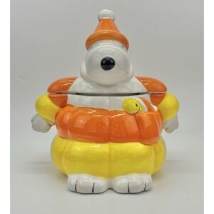 Peanuts Snoopy Candy Corn Halloween Cookie Jar Hand Painted Ceramic‎